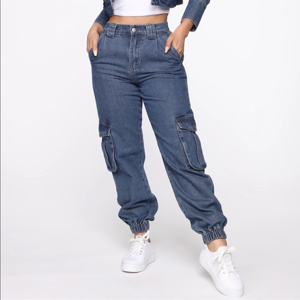 NWOT Fashion Nova Denim Cargo Joggers